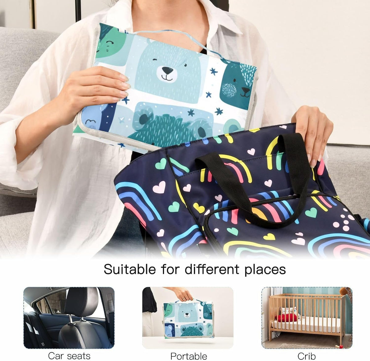 Portable Diaper Changing Pad Waterproof Foldable Travel Changing Mat with Built-in Pillow for Newborn Girls Boys Toddlers Moms Dads Parents Cherry Blossom - Colors B