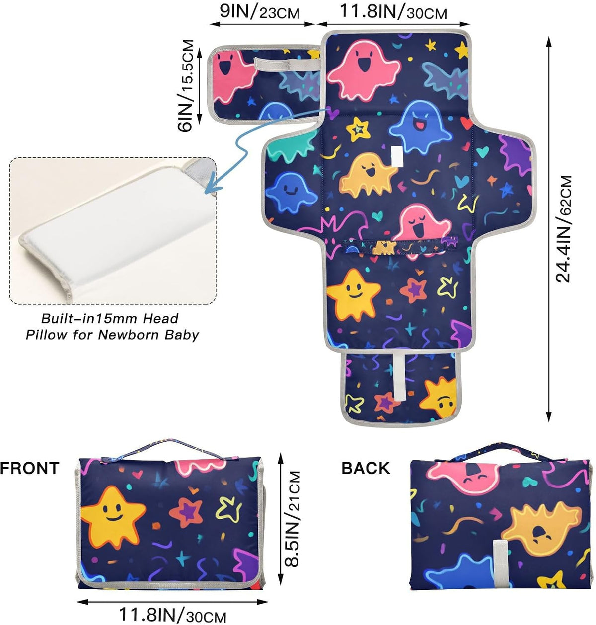 Portable Diaper Changing Pad Waterproof Foldable Travel Changing Mat with Built-in Pillow for Newborn Girls Boys Toddlers Moms Dads Parents Cherry Blossom - Colors B