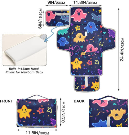 Portable Diaper Changing Pad Waterproof Foldable Travel Changing Mat with Built-in Pillow for Newborn Girls Boys Toddlers Moms Dads Parents Cherry Blossom - Colors B