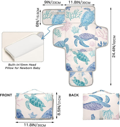 Portable Diaper Changing Pad Waterproof Foldable Travel Changing Mat with Built-in Pillow for Newborn Girls Boys Toddlers Moms Dads Parents Cherry Blossom - Colors B