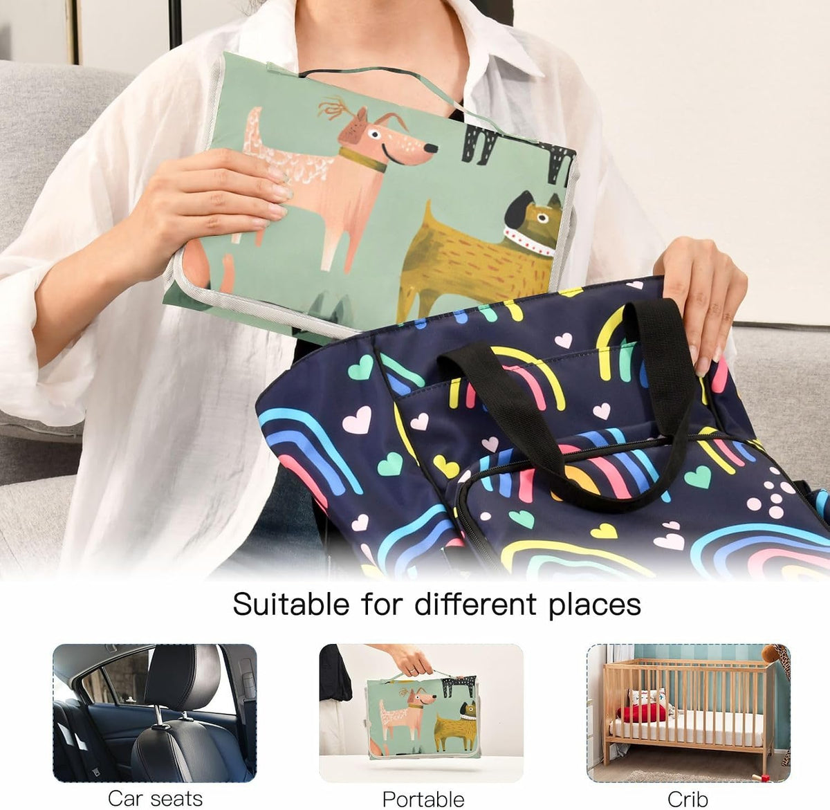 Portable Diaper Changing Pad Waterproof Foldable Travel Changing Mat with Built-in Pillow for Newborn Girls Boys Toddlers Moms Dads Parents Cherry Blossom - Colors B