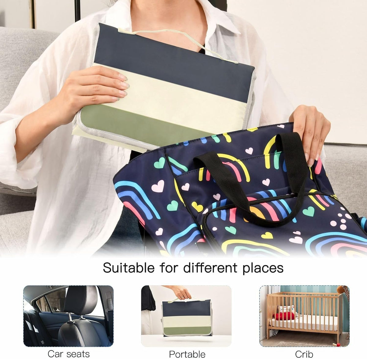 Portable Diaper Changing Pad Waterproof Foldable Travel Changing Mat with Built-in Pillow for Newborn Girls Boys Toddlers Moms Dads Parents Cherry Blossom - Colors B