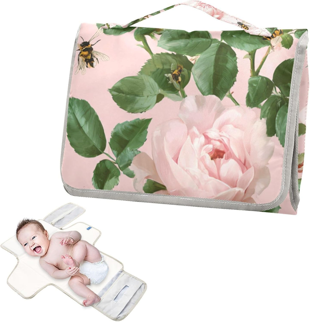 Portable Diaper Changing Pad Waterproof Foldable Travel Changing Mat with Built-in Pillow for Newborn Girls Boys Toddlers Moms Dads Parents Cherry Blossom - Colors B