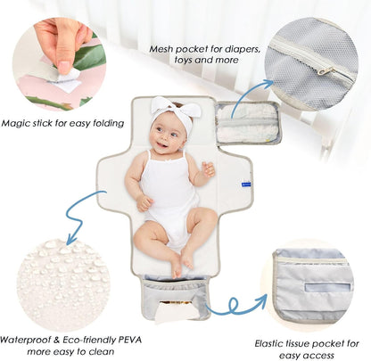 Portable Diaper Changing Pad Waterproof Foldable Travel Changing Mat with Built-in Pillow for Newborn Girls Boys Toddlers Moms Dads Parents Cherry Blossom - Colors B