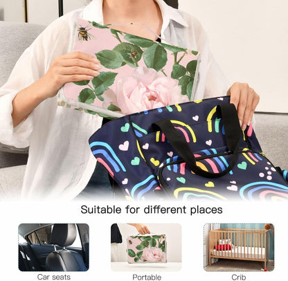 Portable Diaper Changing Pad Waterproof Foldable Travel Changing Mat with Built-in Pillow for Newborn Girls Boys Toddlers Moms Dads Parents Cherry Blossom - Colors B