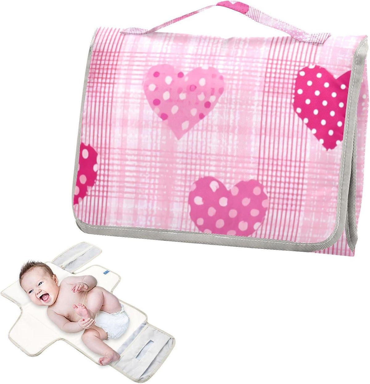 Portable Diaper Changing Pad Waterproof Foldable Travel Changing Mat with Built-in Pillow for Newborn Girls Boys Toddlers Moms Dads Parents Cherry Blossom - Colors B