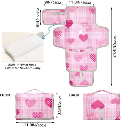 Portable Diaper Changing Pad Waterproof Foldable Travel Changing Mat with Built-in Pillow for Newborn Girls Boys Toddlers Moms Dads Parents Cherry Blossom - Colors B