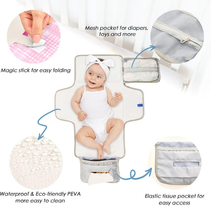 Portable Diaper Changing Pad Waterproof Foldable Travel Changing Mat with Built-in Pillow for Newborn Girls Boys Toddlers Moms Dads Parents Cherry Blossom - Colors B