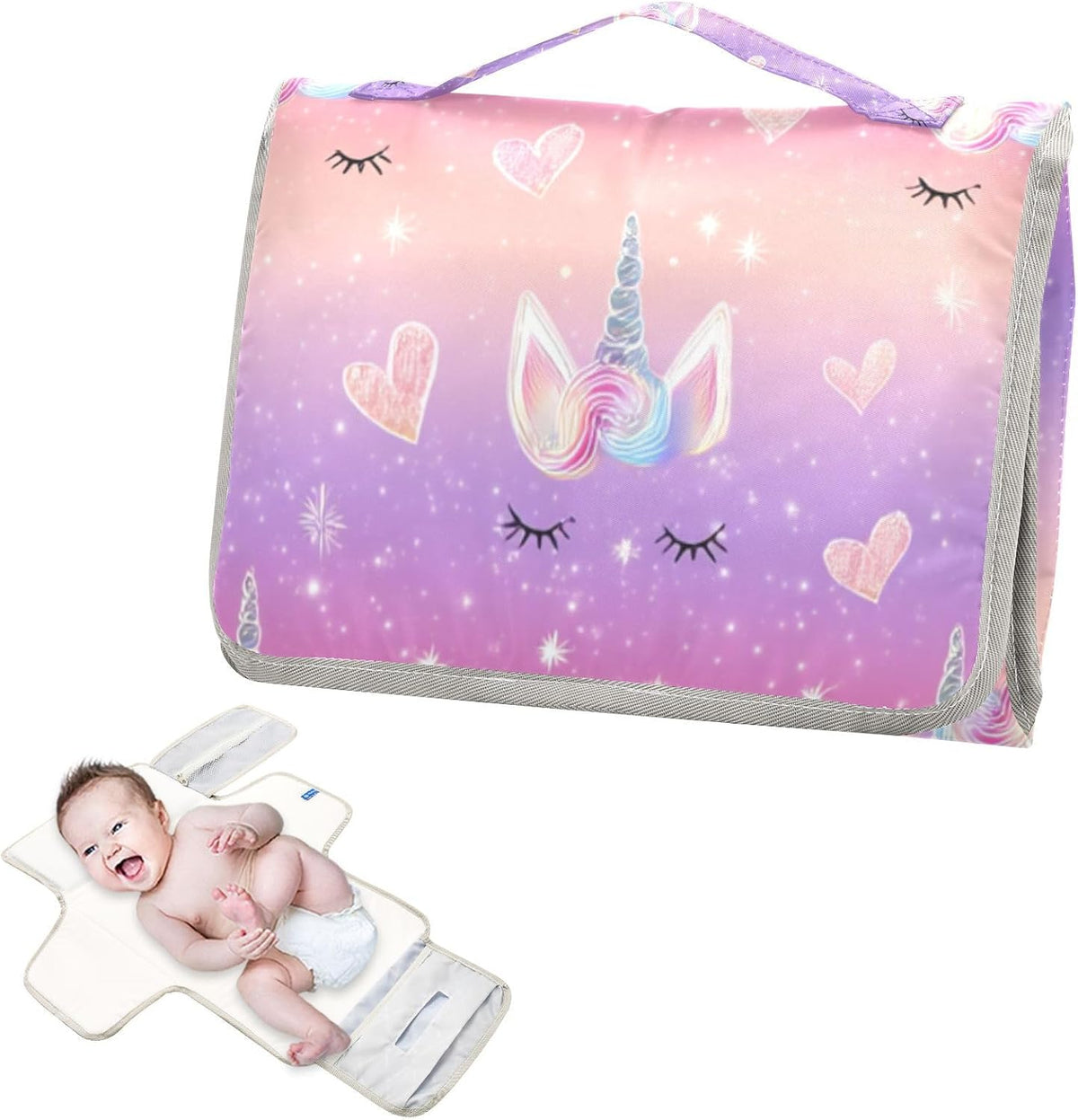 Portable Diaper Changing Pad Waterproof Foldable Travel Changing Mat with Built-in Pillow for Newborn Girls Boys Toddlers Moms Dads Parents Cherry Blossom - Colors B