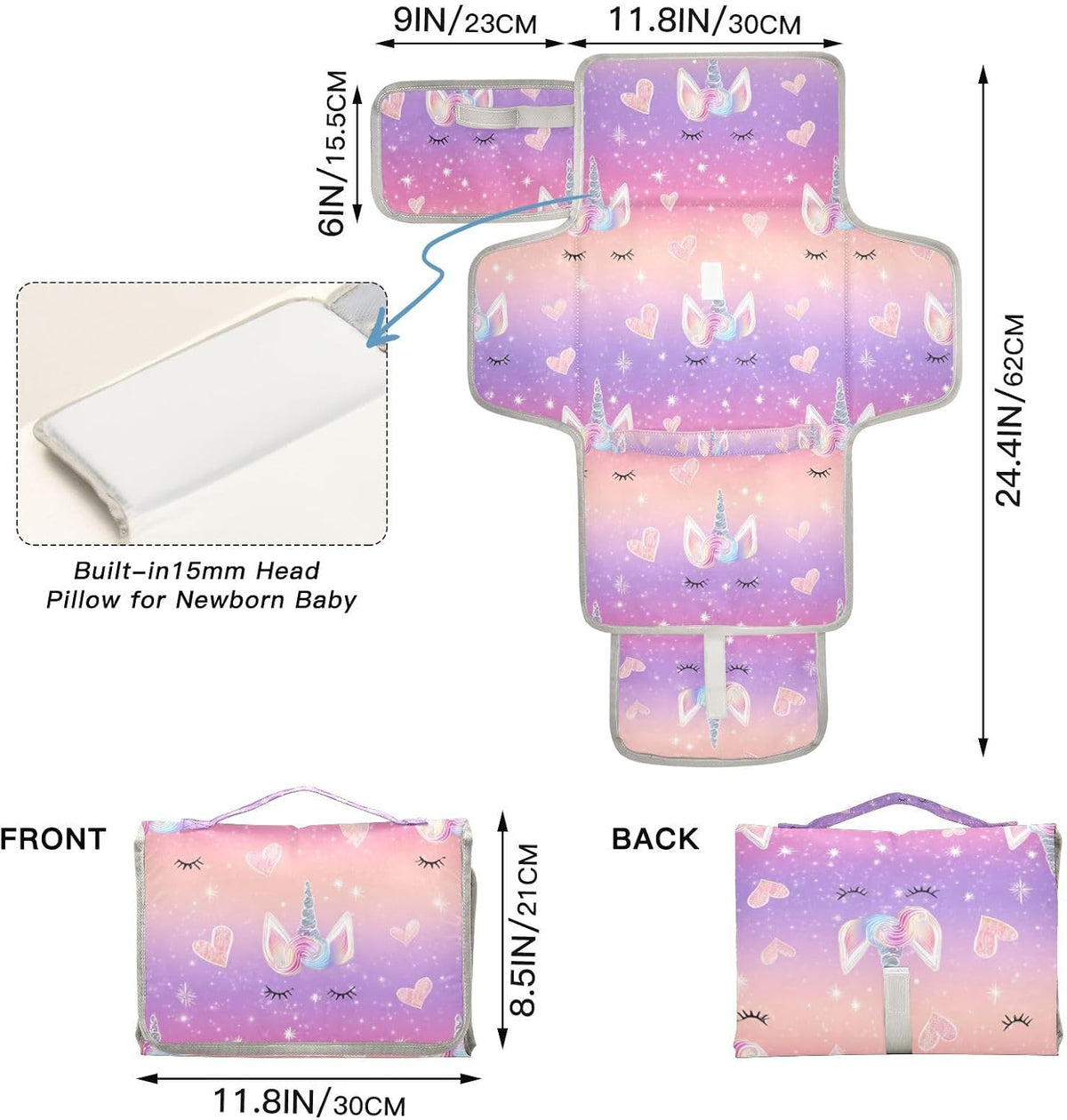 Portable Diaper Changing Pad Waterproof Foldable Travel Changing Mat with Built-in Pillow for Newborn Girls Boys Toddlers Moms Dads Parents Cherry Blossom - Colors B