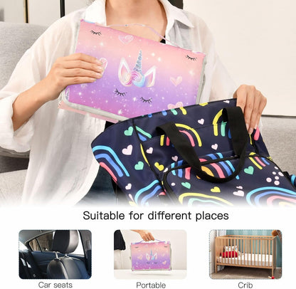 Portable Diaper Changing Pad Waterproof Foldable Travel Changing Mat with Built-in Pillow for Newborn Girls Boys Toddlers Moms Dads Parents Cherry Blossom - Colors B