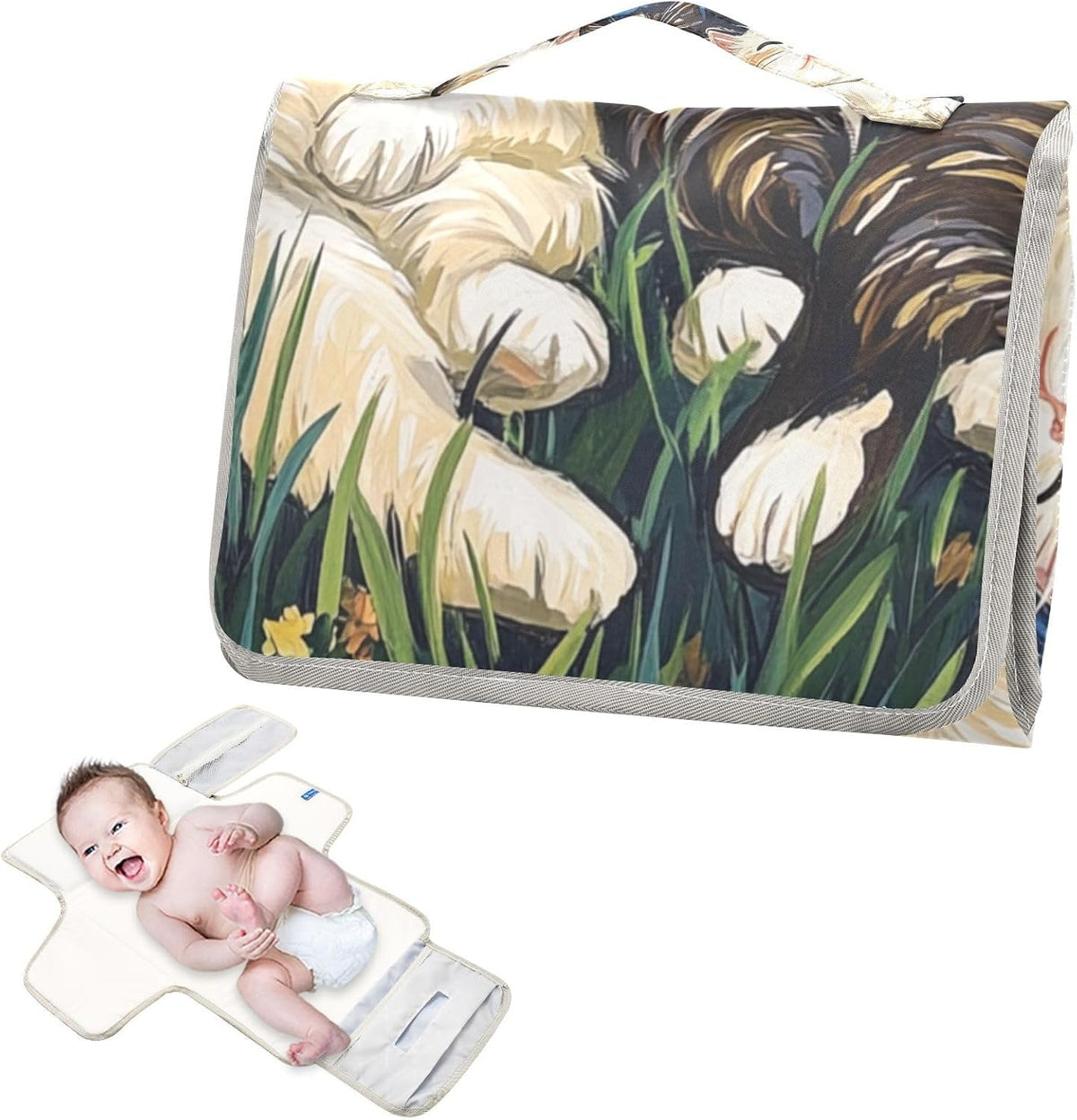 Portable Diaper Changing Pad Waterproof Foldable Travel Changing Mat with Built-in Pillow for Newborn Girls Boys Toddlers Moms Dads Parents Cherry Blossom - Colors B