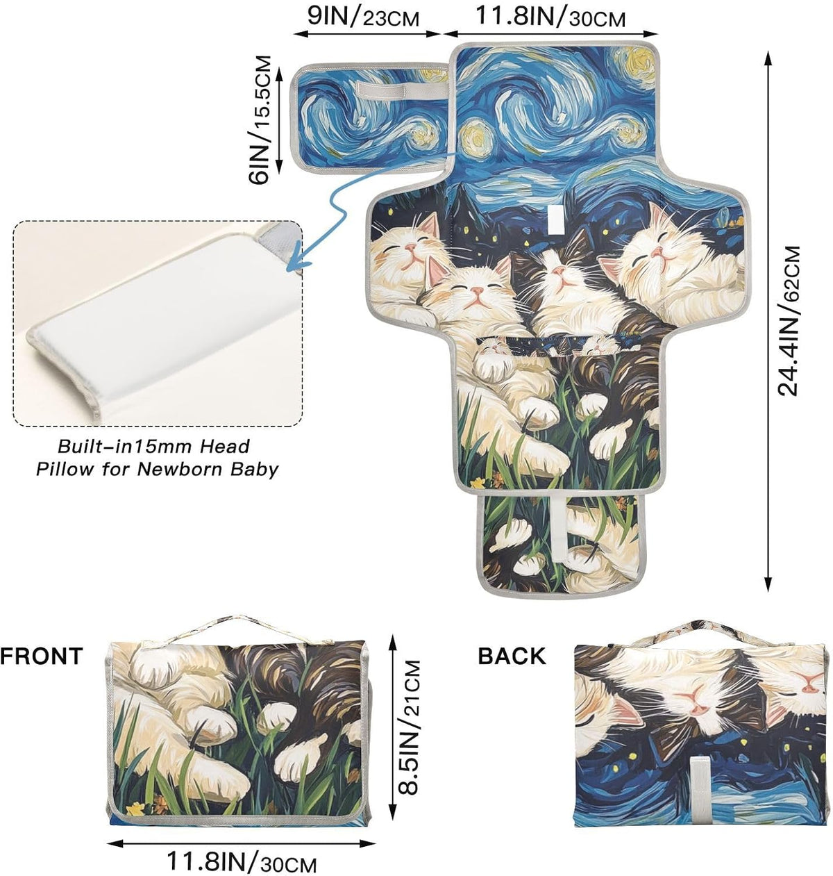 Portable Diaper Changing Pad Waterproof Foldable Travel Changing Mat with Built-in Pillow for Newborn Girls Boys Toddlers Moms Dads Parents Cherry Blossom - Colors B