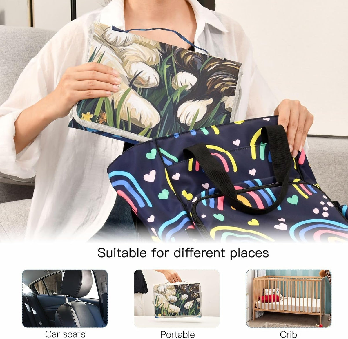 Portable Diaper Changing Pad Waterproof Foldable Travel Changing Mat with Built-in Pillow for Newborn Girls Boys Toddlers Moms Dads Parents Cherry Blossom - Colors B