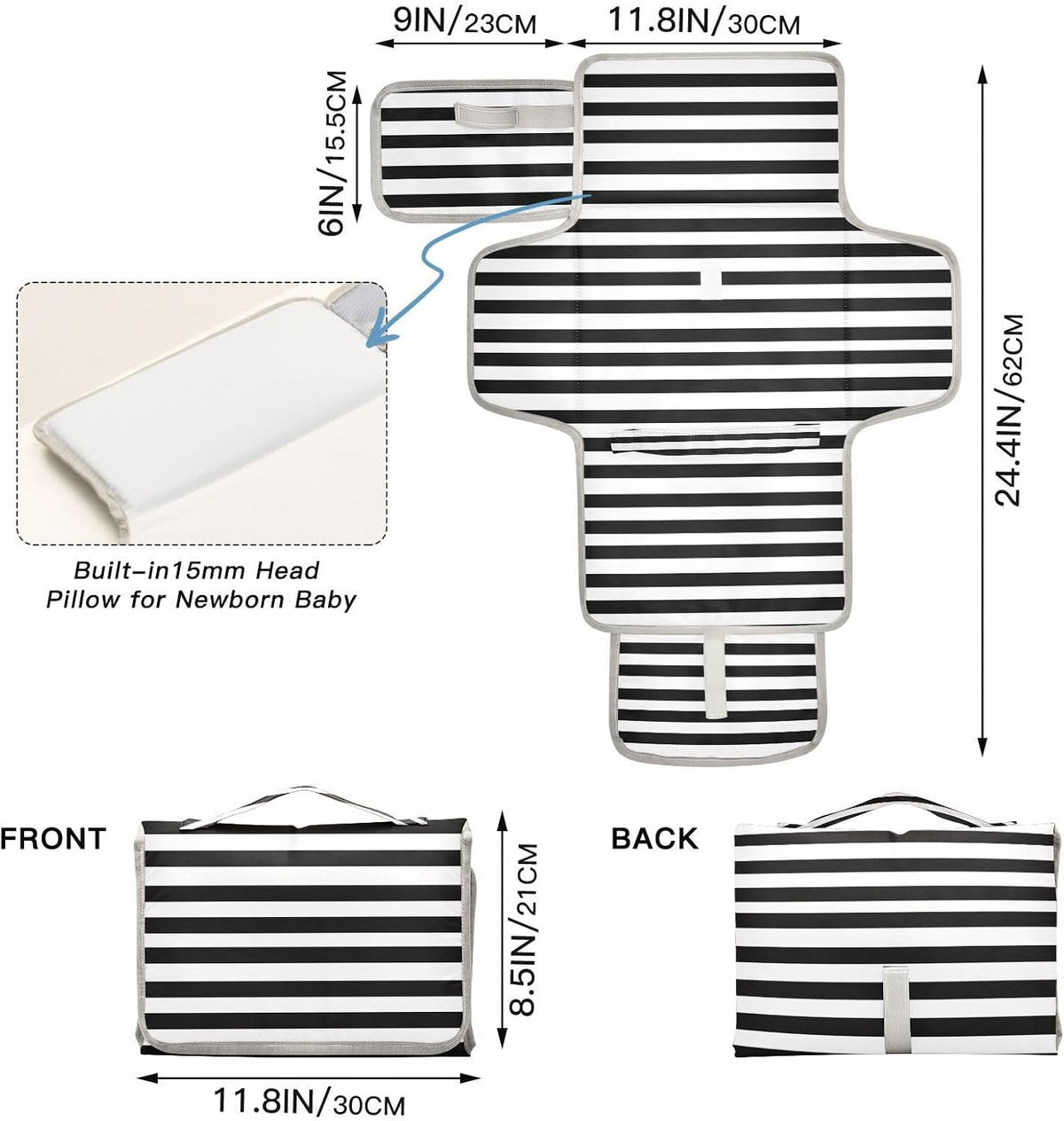 Portable Diaper Changing Pad Waterproof Foldable Travel Changing Mat with Built-in Pillow for Newborn Girls Boys Toddlers Moms Dads Parents Cherry Blossom - Colors B