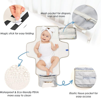 Portable Diaper Changing Pad Waterproof Foldable Travel Changing Mat with Built-in Pillow for Newborn Girls Boys Toddlers Moms Dads Parents Cherry Blossom - Colors B