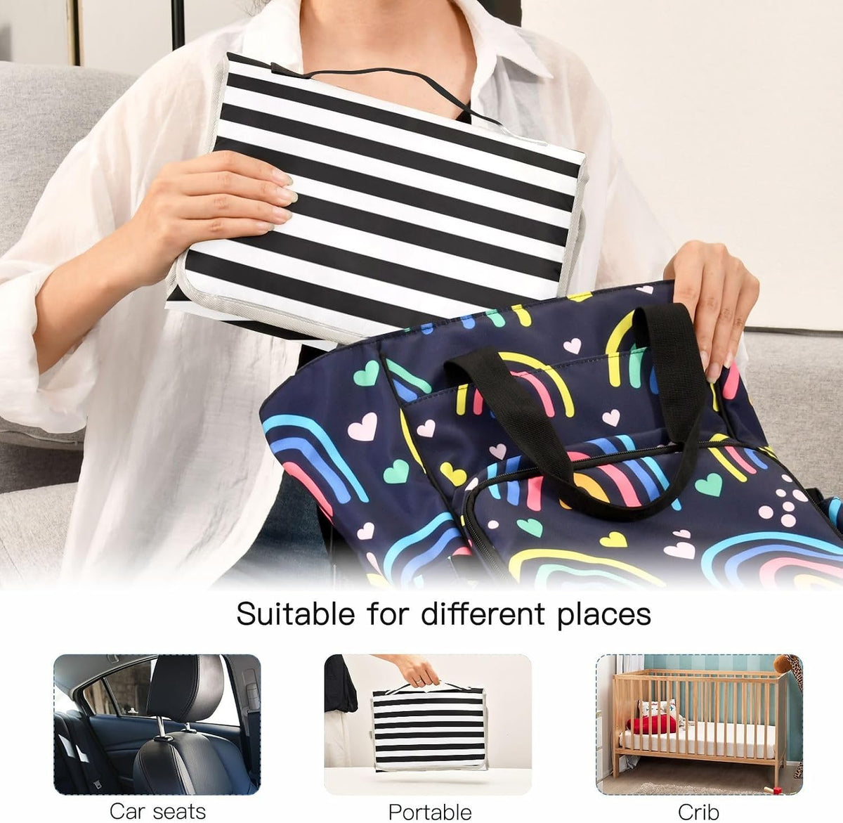 Portable Diaper Changing Pad Waterproof Foldable Travel Changing Mat with Built-in Pillow for Newborn Girls Boys Toddlers Moms Dads Parents Cherry Blossom - Colors B