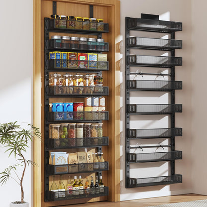Pantry Door Organizers and Storage, 8-Tier Large Metal Heavy-Duty Frame Over the Door Spice Rack, 2 in 1 Wall-Mounted or Hanging shelf for Kitchen, Bathroom, Laundry Room, Bedroom, Closet &Nursery