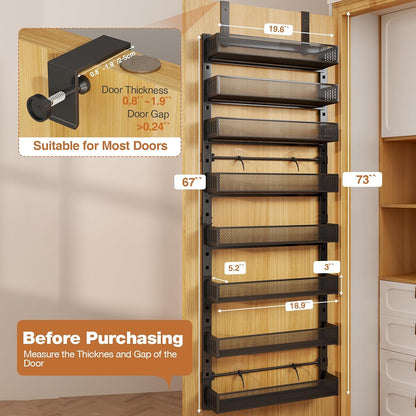 Pantry Door Organizers and Storage, 8-Tier Large Metal Heavy-Duty Frame Over the Door Spice Rack, 2 in 1 Wall-Mounted or Hanging shelf for Kitchen, Bathroom, Laundry Room, Bedroom, Closet &Nursery