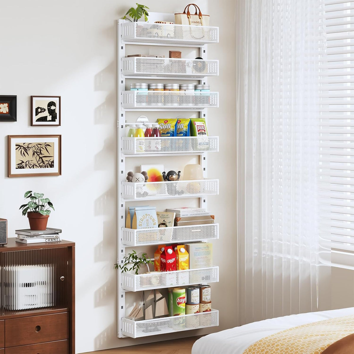 Pantry Door Organizers and Storage, 8-Tier Large Metal Heavy-Duty Frame Over the Door Spice Rack, 2 in 1 Wall-Mounted or Hanging shelf for Kitchen, Bathroom, Laundry Room, Bedroom, Closet &Nursery