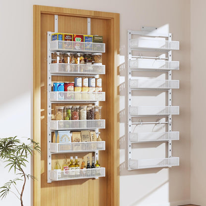 Pantry Door Organizers and Storage, 8-Tier Large Metal Heavy-Duty Frame Over the Door Spice Rack, 2 in 1 Wall-Mounted or Hanging shelf for Kitchen, Bathroom, Laundry Room, Bedroom, Closet &Nursery