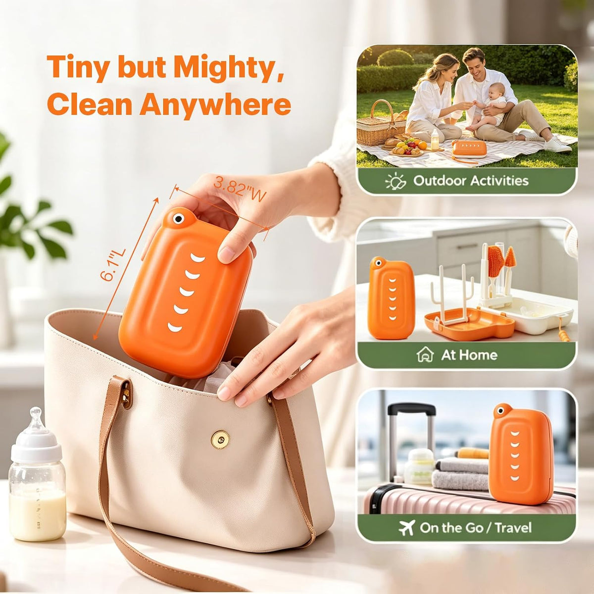 6-in-1 Baby Bottle Brush Set – Portable Silicone Bottle Cleaner with Drying Rack, Soap Dispenser, Nipple Brush & Straw Brush – Travel-Friendly Bottle Cleaning Kit