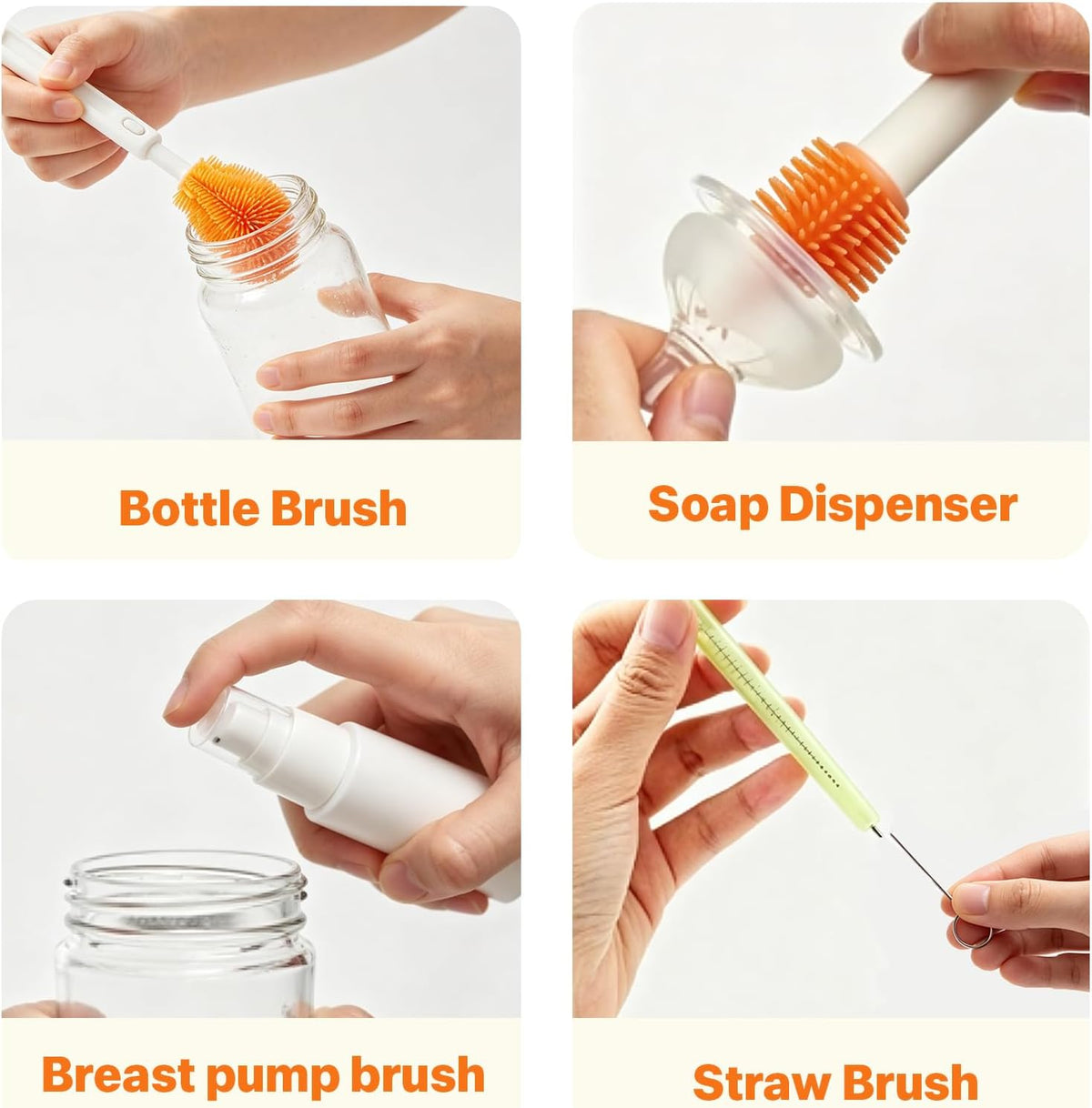6-in-1 Baby Bottle Brush Set – Portable Silicone Bottle Cleaner with Drying Rack, Soap Dispenser, Nipple Brush & Straw Brush – Travel-Friendly Bottle Cleaning Kit