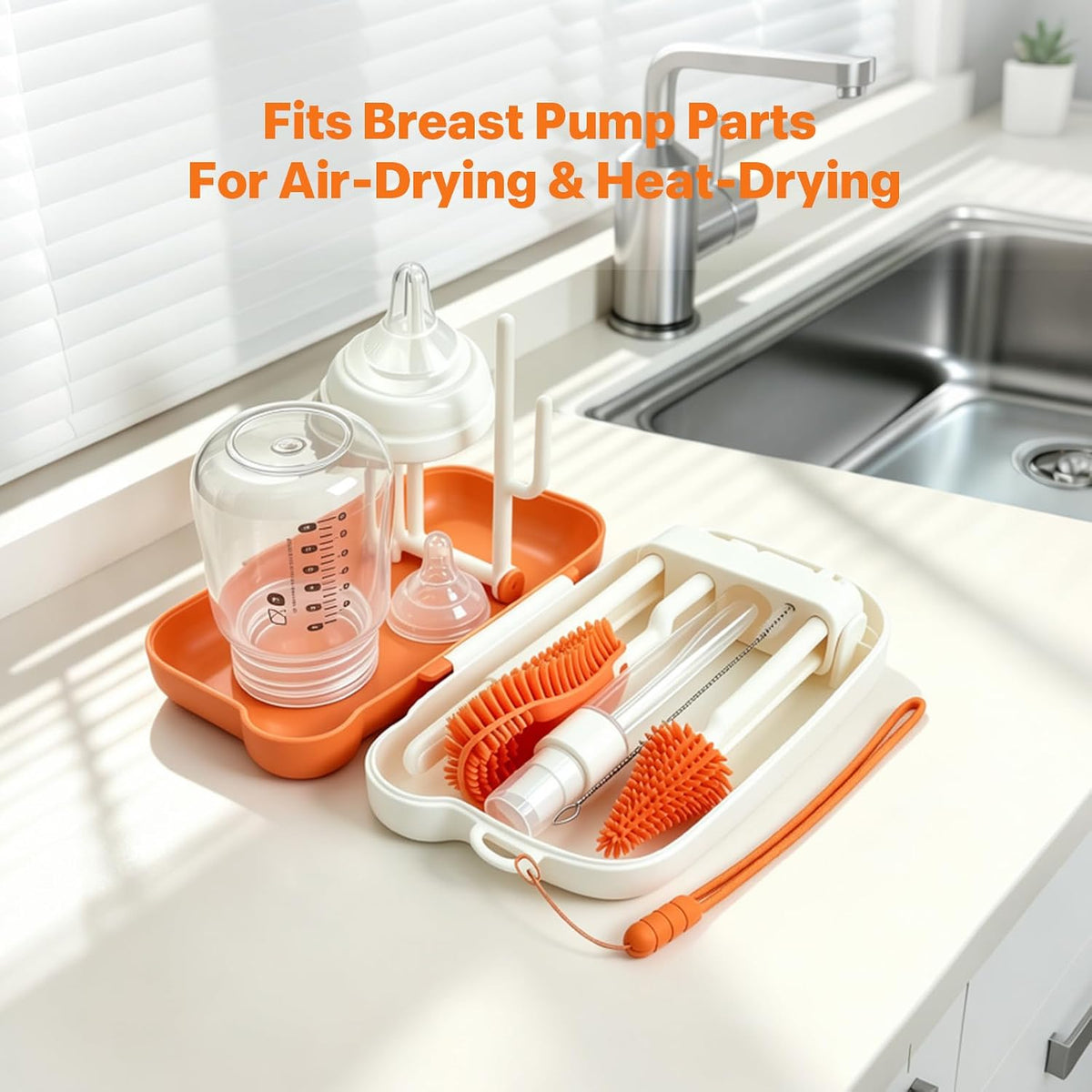 6-in-1 Baby Bottle Brush Set – Portable Silicone Bottle Cleaner with Drying Rack, Soap Dispenser, Nipple Brush & Straw Brush – Travel-Friendly Bottle Cleaning Kit