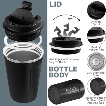 Insulated Travel Coffee Mug, Stainless Steel Coffee Cup with Leakproof Lid | Double-wall insulation keeps drinks hot or cold for hours, with a leakproof lid and portable stainless steel design