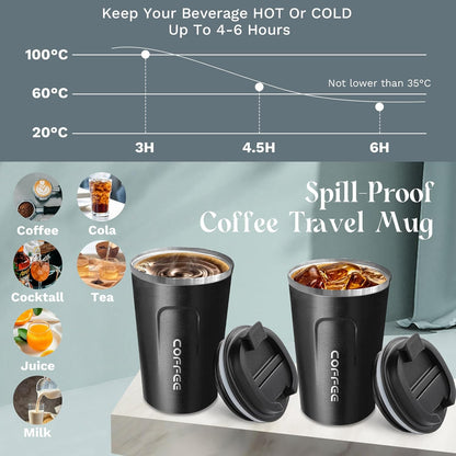Insulated Travel Coffee Mug, Stainless Steel Coffee Cup with Leakproof Lid | Double-wall insulation keeps drinks hot or cold for hours, with a leakproof lid and portable stainless steel design