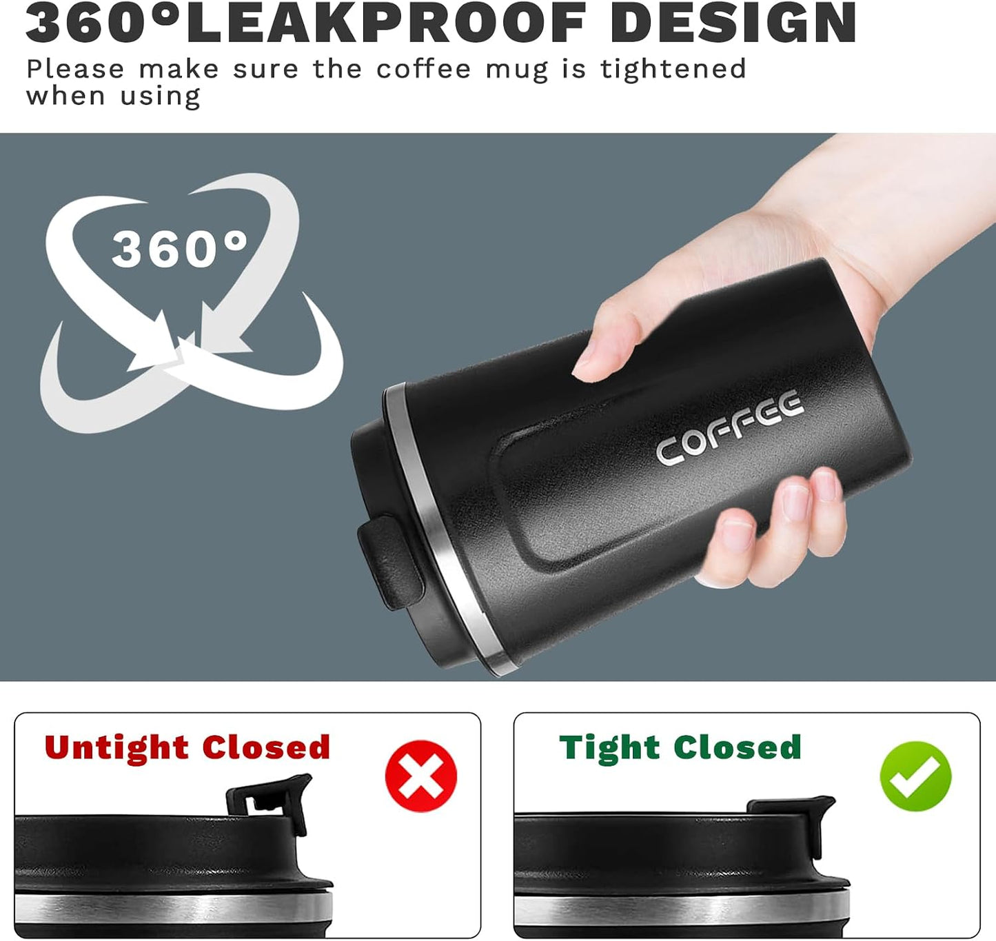 Insulated Travel Coffee Mug, Stainless Steel Coffee Cup with Leakproof Lid | Double-wall insulation keeps drinks hot or cold for hours, with a leakproof lid and portable stainless steel design