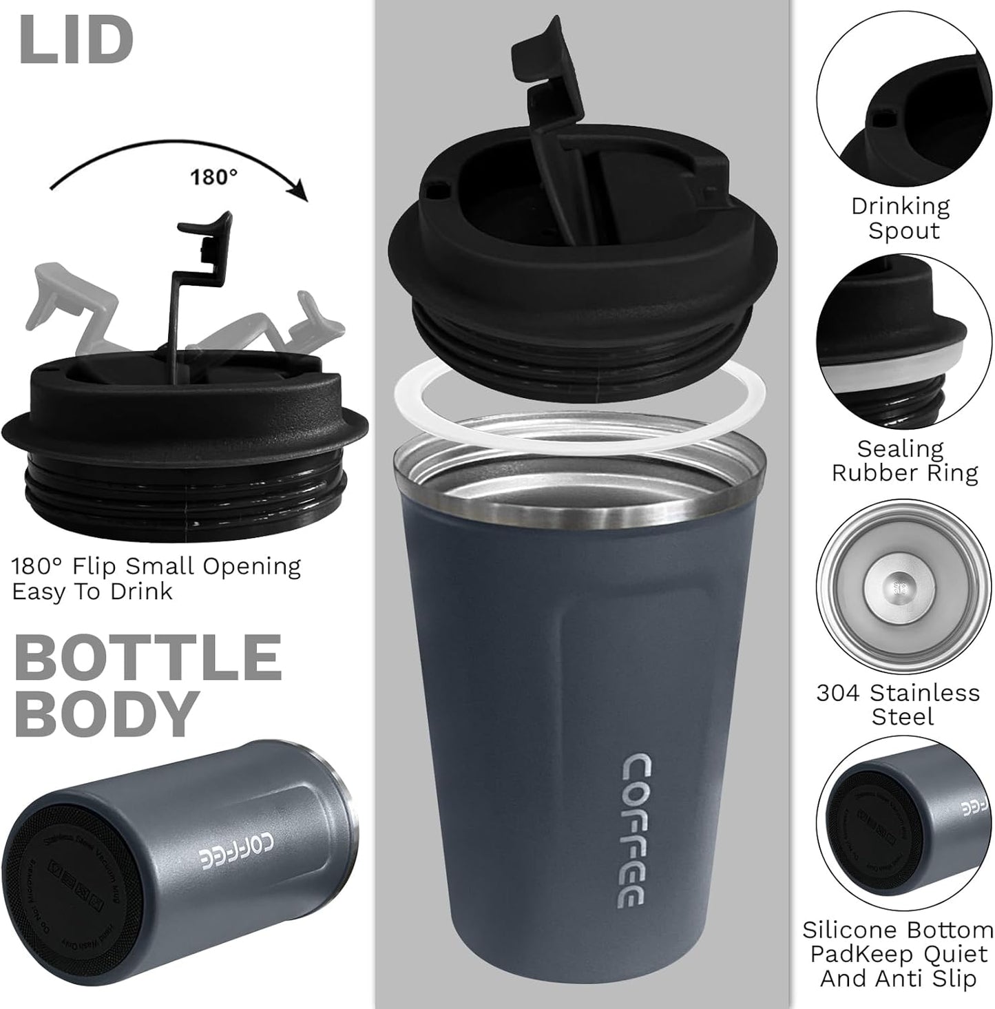 Insulated Travel Coffee Mug, Stainless Steel Coffee Cup with Leakproof Lid | Double-wall insulation keeps drinks hot or cold for hours, with a leakproof lid and portable stainless steel design