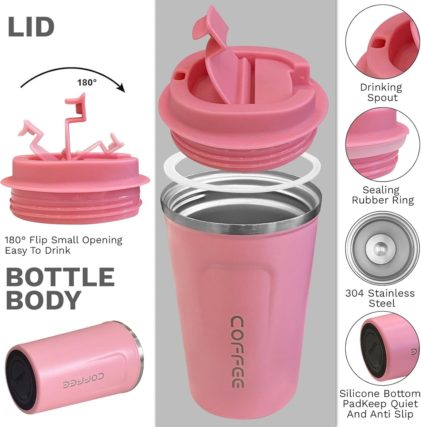 Insulated Travel Coffee Mug, Stainless Steel Coffee Cup with Leakproof Lid | Double-wall insulation keeps drinks hot or cold for hours, with a leakproof lid and portable stainless steel design