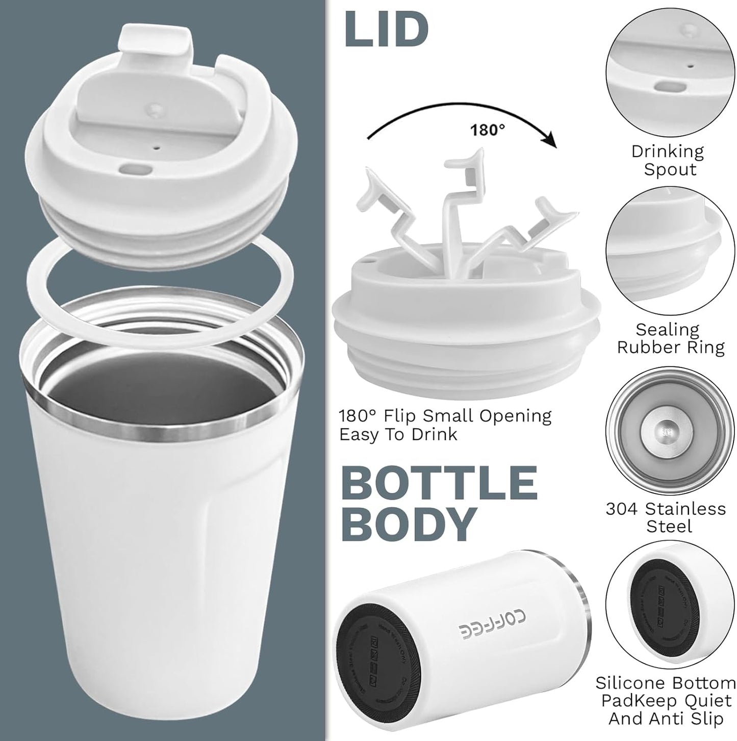 Insulated Travel Coffee Mug, Stainless Steel Coffee Cup with Leakproof Lid | Double-wall insulation keeps drinks hot or cold for hours, with a leakproof lid and portable stainless steel design