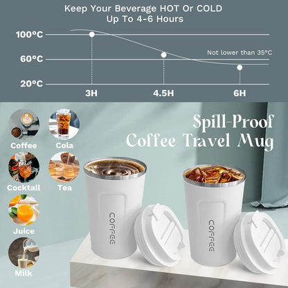 Insulated Travel Coffee Mug, Stainless Steel Coffee Cup with Leakproof Lid | Double-wall insulation keeps drinks hot or cold for hours, with a leakproof lid and portable stainless steel design