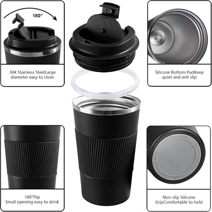 Insulated Travel Coffee Mug, Stainless Steel Coffee Cup with Leakproof Lid | Double-wall insulation keeps drinks hot or cold for hours, with a leakproof lid and portable stainless steel design
