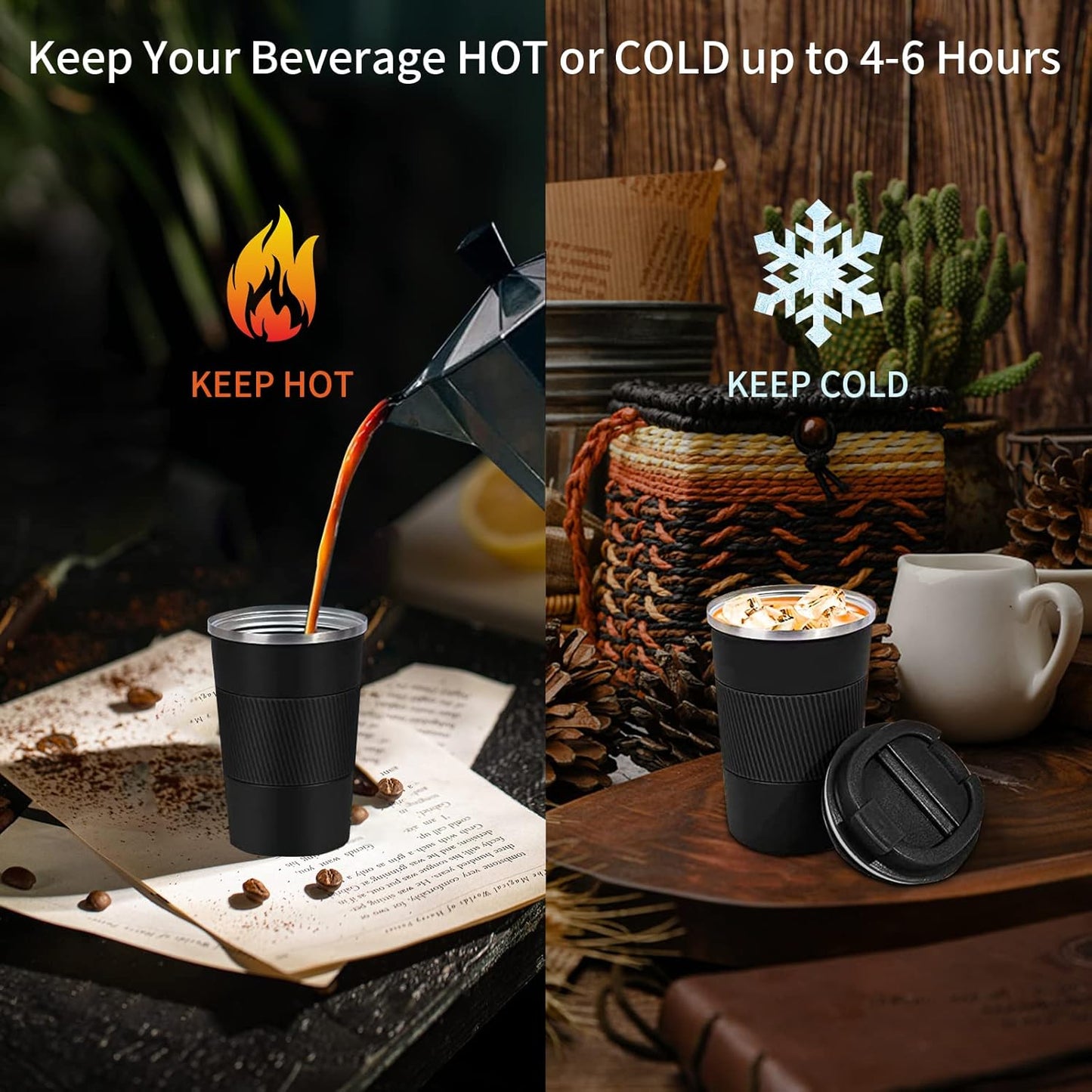 Insulated Travel Coffee Mug, Stainless Steel Coffee Cup with Leakproof Lid | Double-wall insulation keeps drinks hot or cold for hours, with a leakproof lid and portable stainless steel design