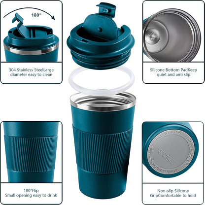 Insulated Travel Coffee Mug, Stainless Steel Coffee Cup with Leakproof Lid | Double-wall insulation keeps drinks hot or cold for hours, with a leakproof lid and portable stainless steel design