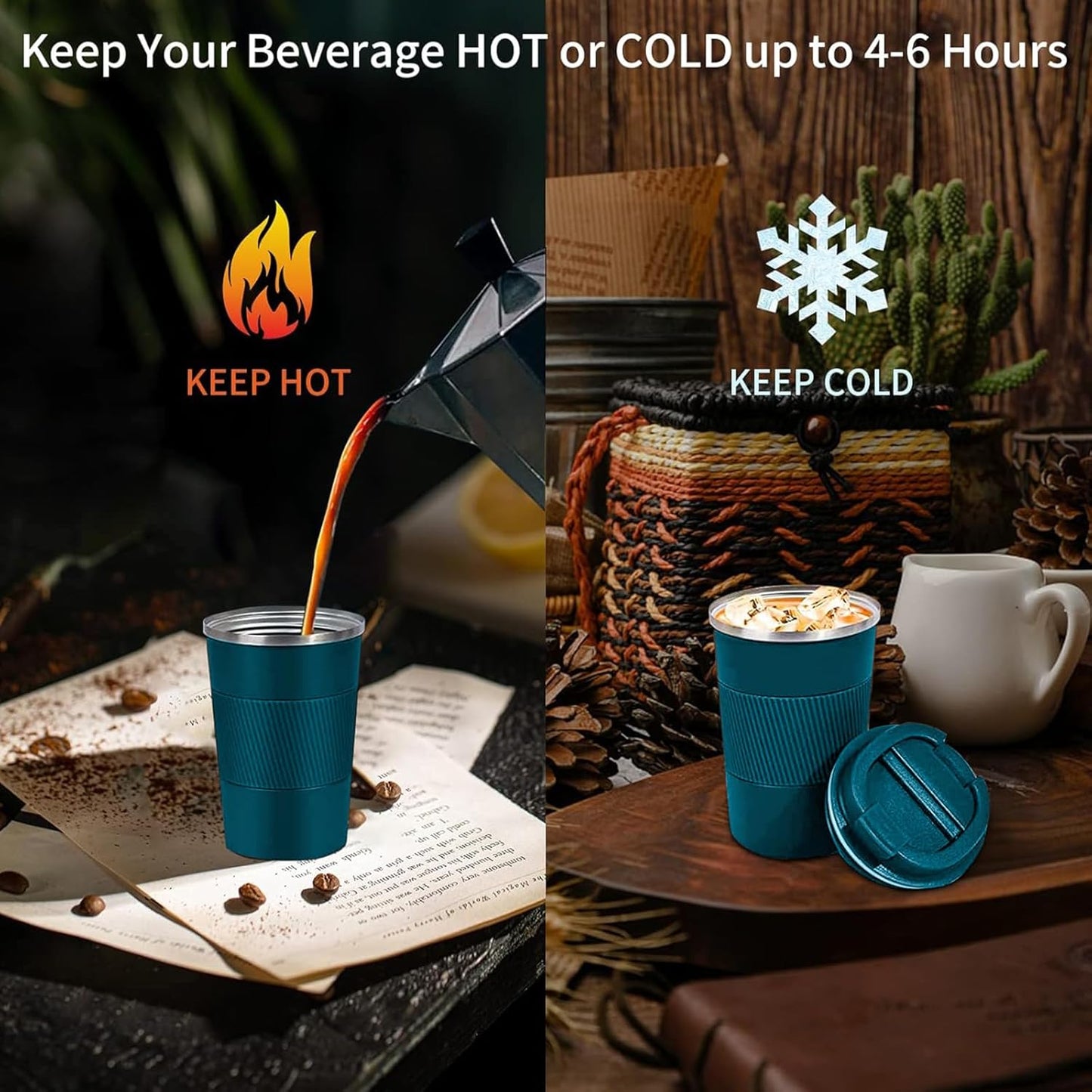 Insulated Travel Coffee Mug, Stainless Steel Coffee Cup with Leakproof Lid | Double-wall insulation keeps drinks hot or cold for hours, with a leakproof lid and portable stainless steel design