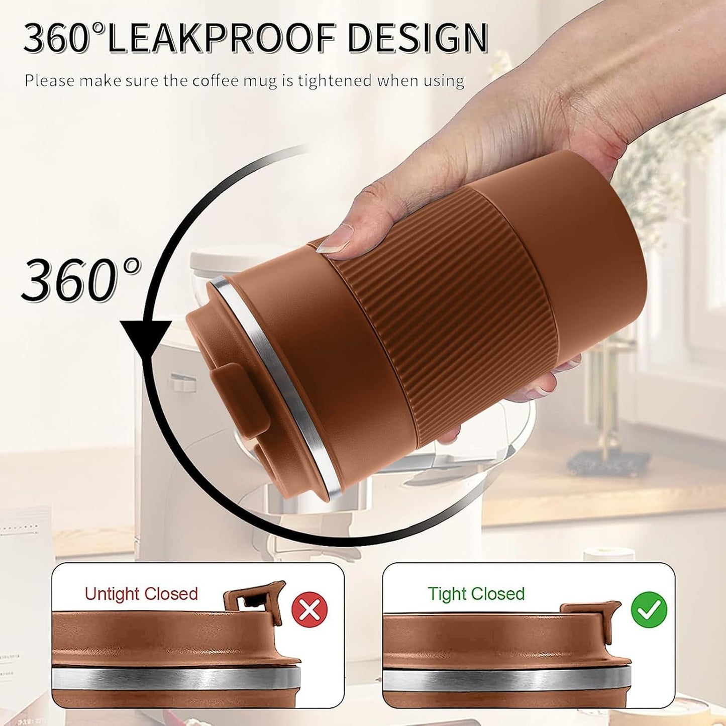 Insulated Travel Coffee Mug, Stainless Steel Coffee Cup with Leakproof Lid | Double-wall insulation keeps drinks hot or cold for hours, with a leakproof lid and portable stainless steel design