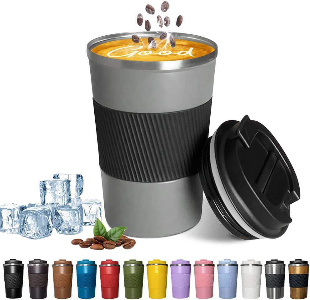 Insulated Travel Coffee Mug, Stainless Steel Coffee Cup with Leakproof Lid | Double-wall insulation keeps drinks hot or cold for hours, with a leakproof lid and portable stainless steel design
