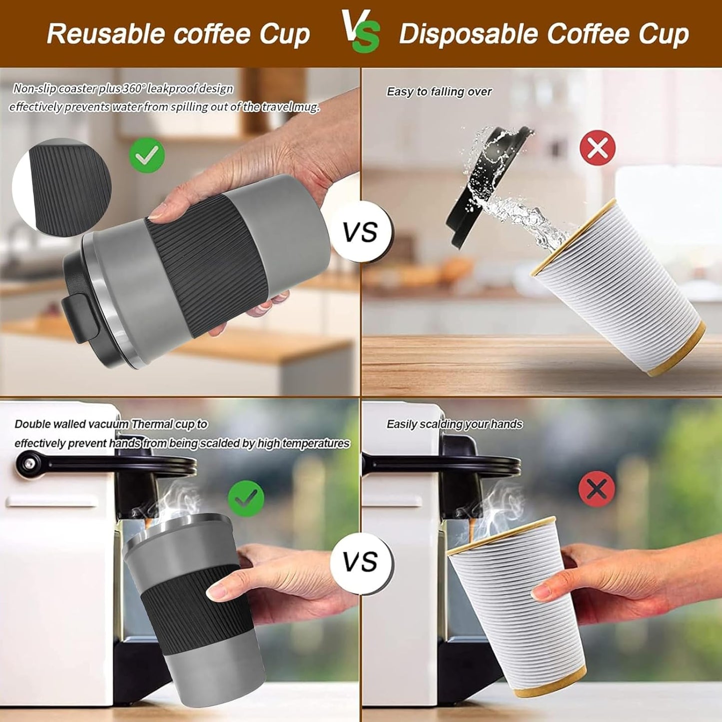 Insulated Travel Coffee Mug, Stainless Steel Coffee Cup with Leakproof Lid | Double-wall insulation keeps drinks hot or cold for hours, with a leakproof lid and portable stainless steel design