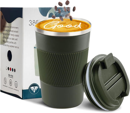 Insulated Travel Coffee Mug, Stainless Steel Coffee Cup with Leakproof Lid | Double-wall insulation keeps drinks hot or cold for hours, with a leakproof lid and portable stainless steel design