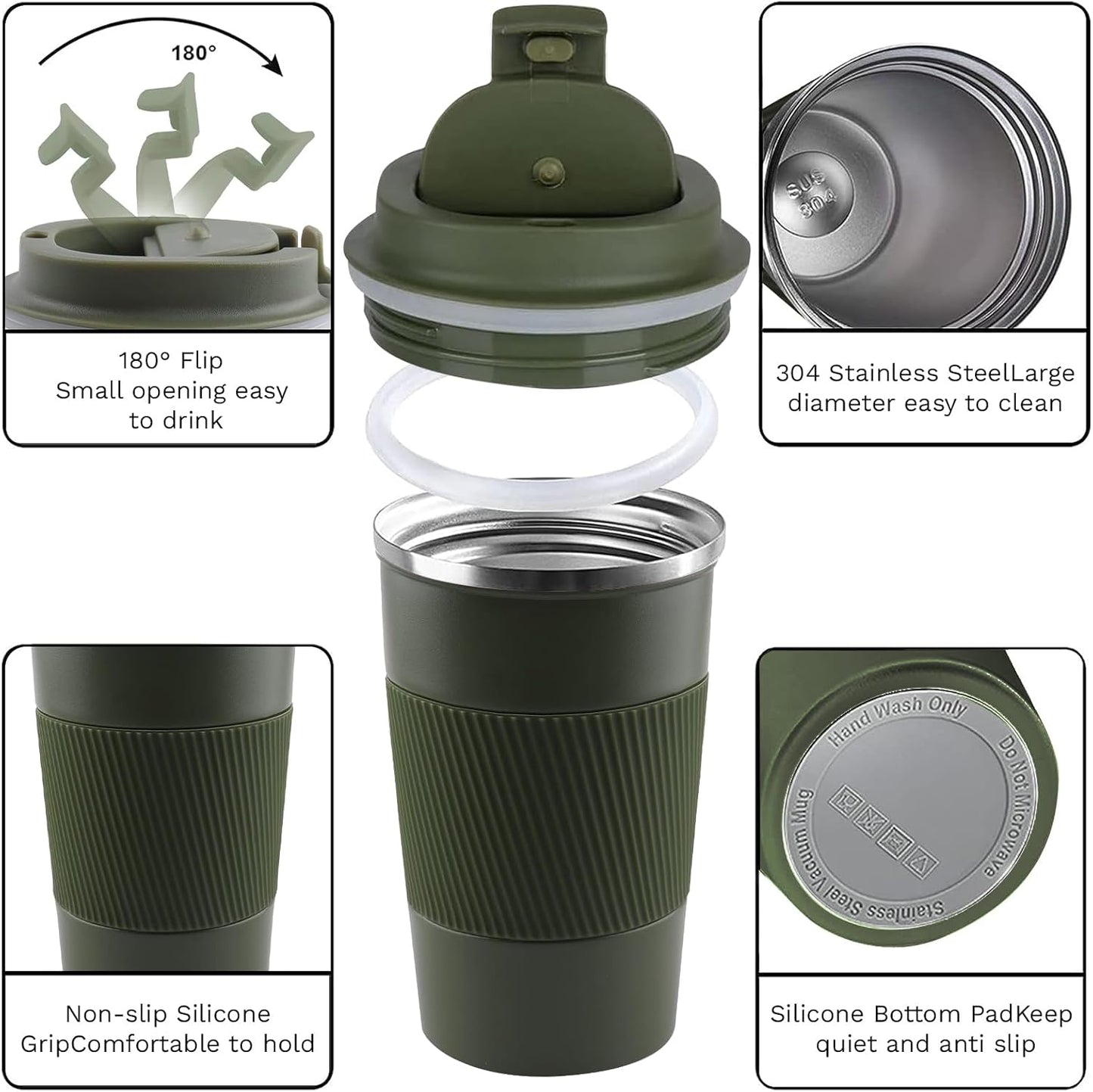 Insulated Travel Coffee Mug, Stainless Steel Coffee Cup with Leakproof Lid | Double-wall insulation keeps drinks hot or cold for hours, with a leakproof lid and portable stainless steel design
