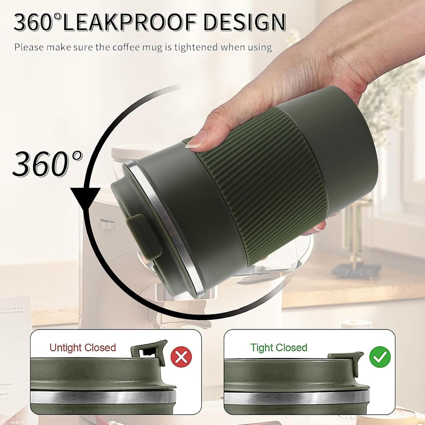 Insulated Travel Coffee Mug, Stainless Steel Coffee Cup with Leakproof Lid | Double-wall insulation keeps drinks hot or cold for hours, with a leakproof lid and portable stainless steel design