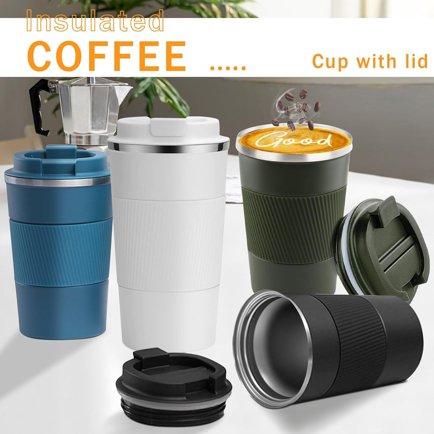 Insulated Travel Coffee Mug, Stainless Steel Coffee Cup with Leakproof Lid | Double-wall insulation keeps drinks hot or cold for hours, with a leakproof lid and portable stainless steel design