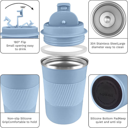 Insulated Travel Coffee Mug, Stainless Steel Coffee Cup with Leakproof Lid | Double-wall insulation keeps drinks hot or cold for hours, with a leakproof lid and portable stainless steel design