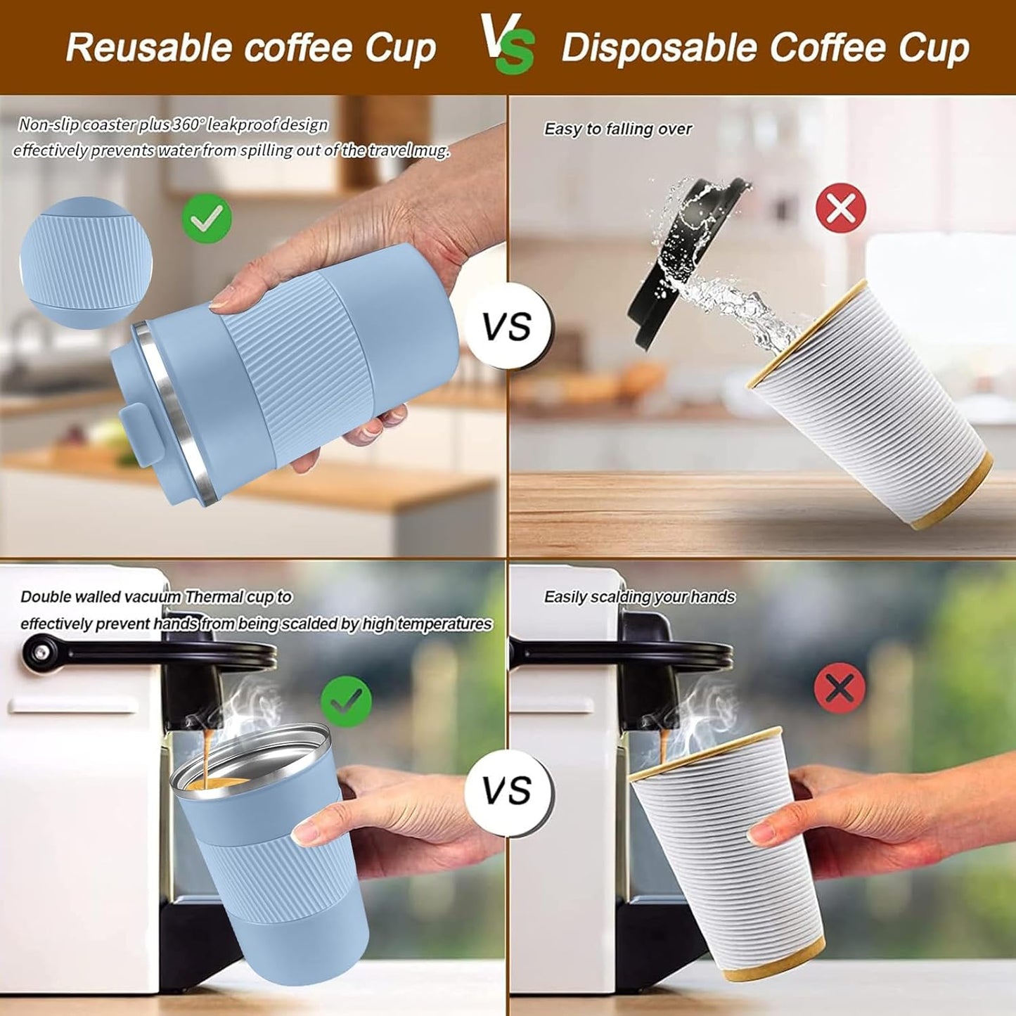Insulated Travel Coffee Mug, Stainless Steel Coffee Cup with Leakproof Lid | Double-wall insulation keeps drinks hot or cold for hours, with a leakproof lid and portable stainless steel design