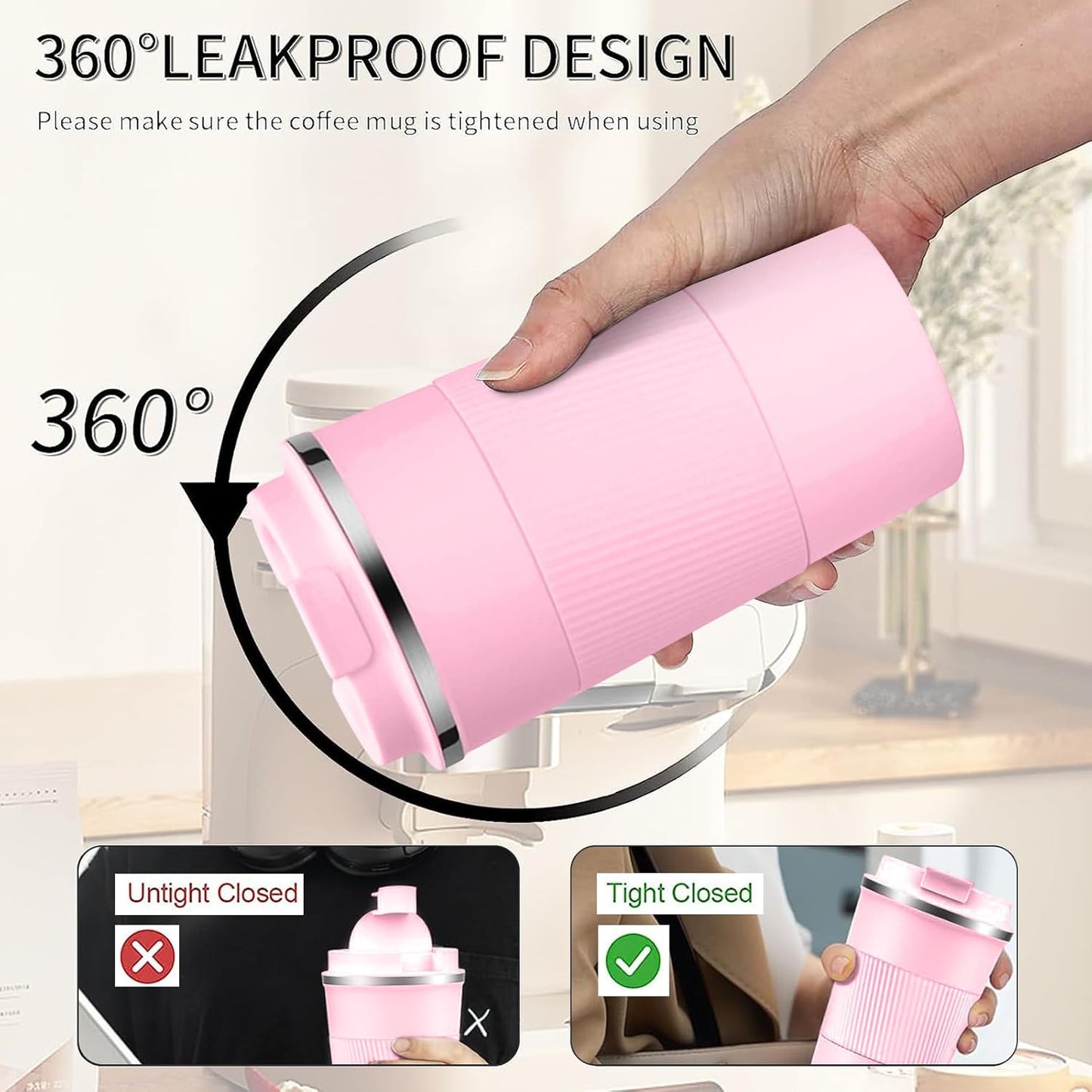 Insulated Travel Coffee Mug, Stainless Steel Coffee Cup with Leakproof Lid | Double-wall insulation keeps drinks hot or cold for hours, with a leakproof lid and portable stainless steel design