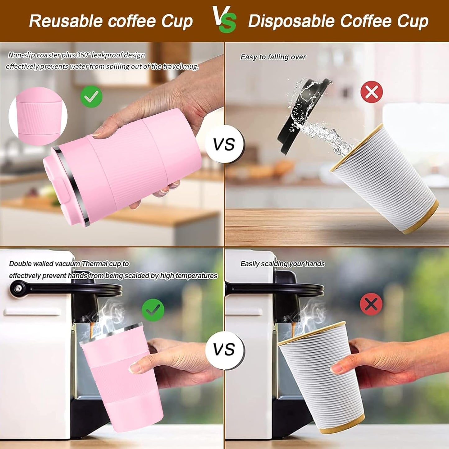 Insulated Travel Coffee Mug, Stainless Steel Coffee Cup with Leakproof Lid | Double-wall insulation keeps drinks hot or cold for hours, with a leakproof lid and portable stainless steel design